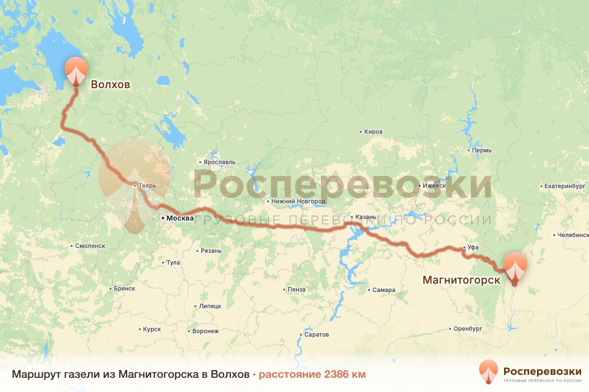 Газель Магнитогорск Волхов