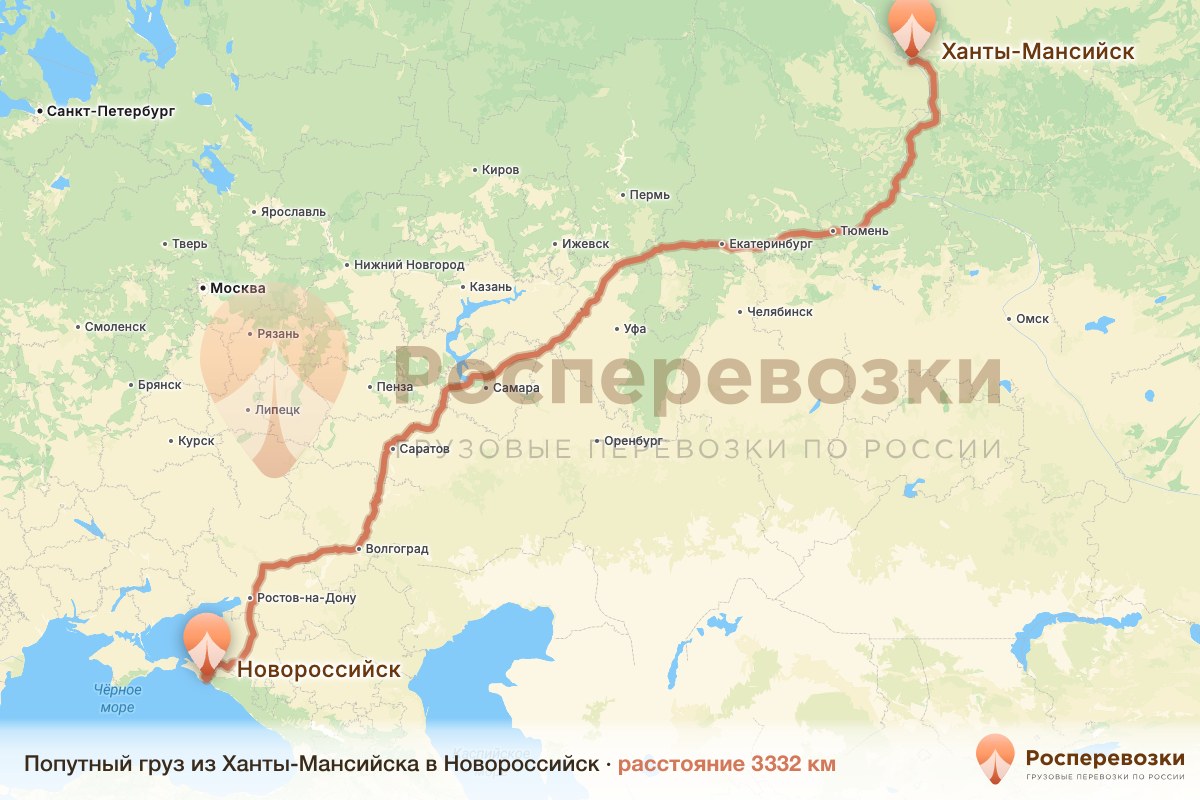 Попутный груз Ханты-Мансийск Новороссийск
