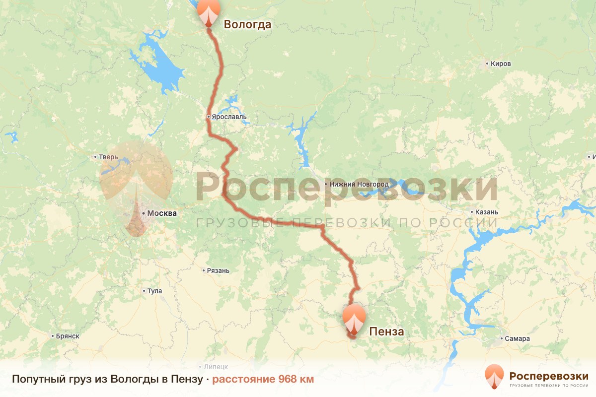 Попутный груз Вологда Пенза