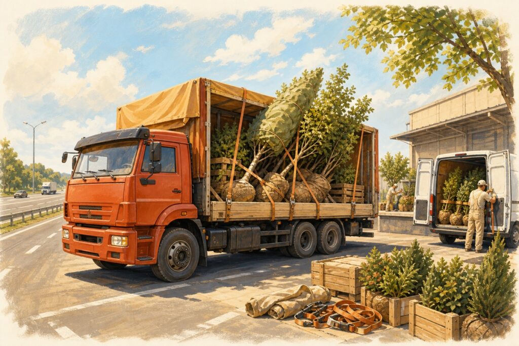 Перевозка деревьев и кустов автотранспортом