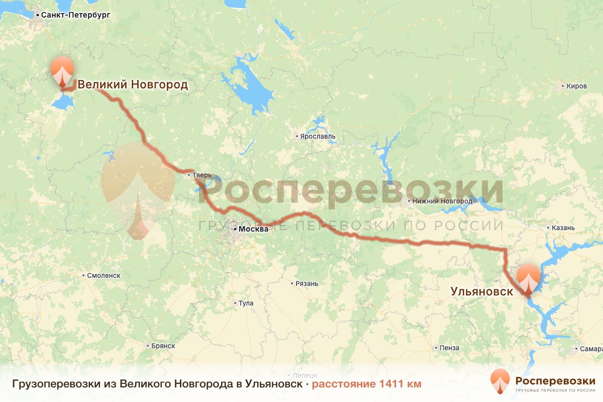 Грузоперевозки Великий Новгород Ульяновск