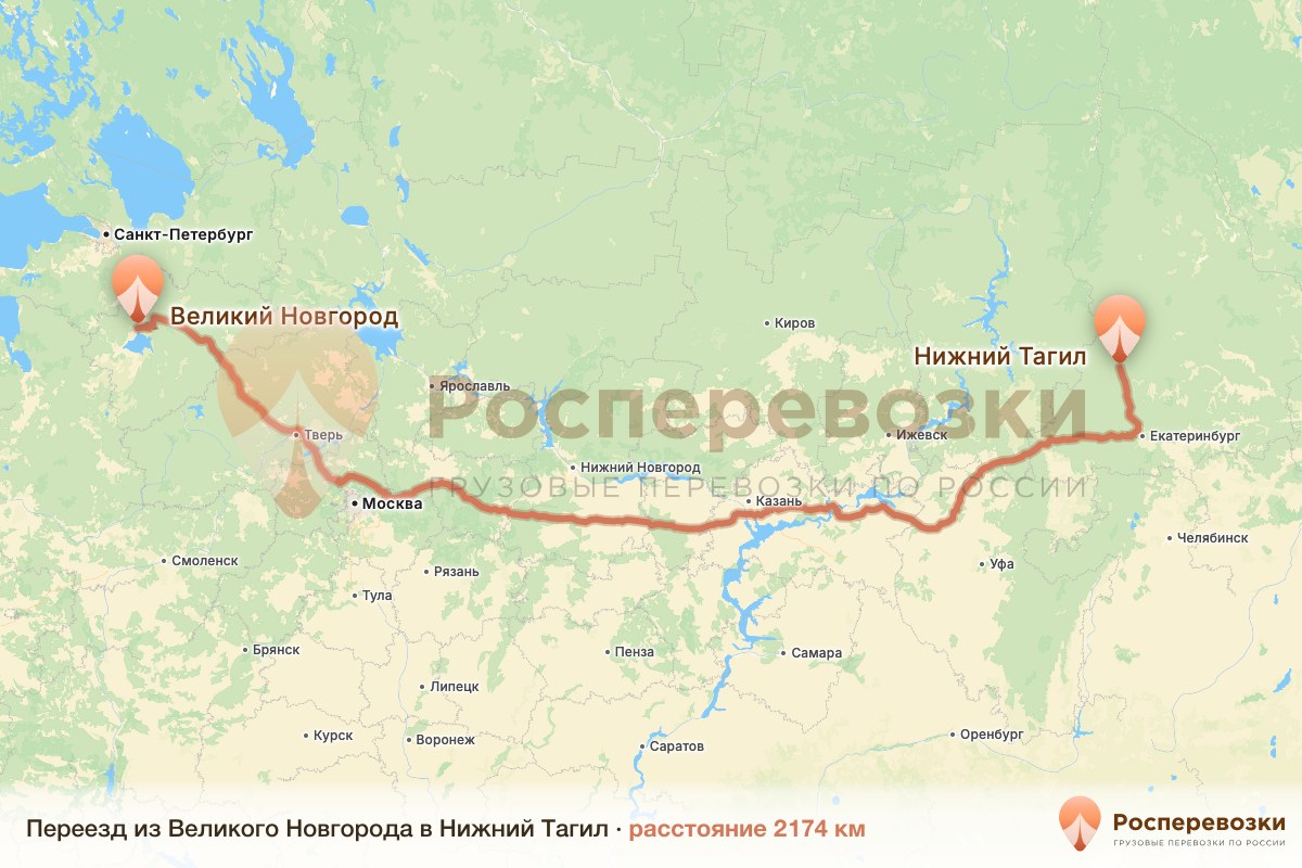 Переезд Великий Новгород Нижний Тагил