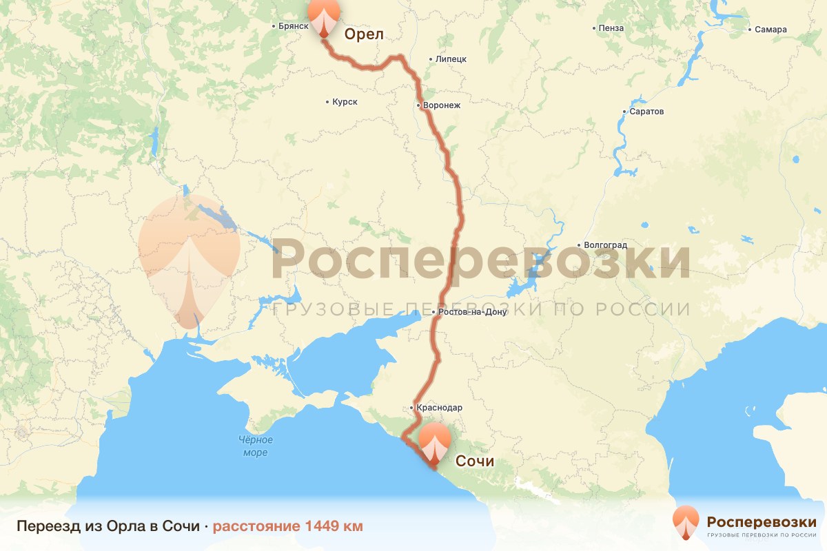 Переезд Орел Сочи