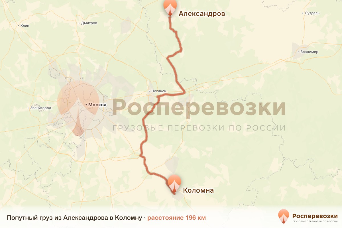 Попутный груз Александров Коломна