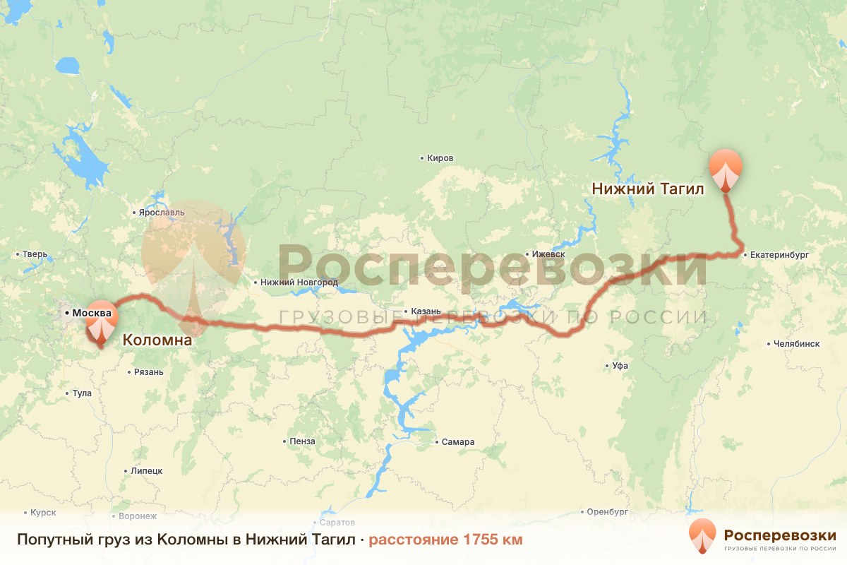 Попутный груз Коломна Нижний Тагил