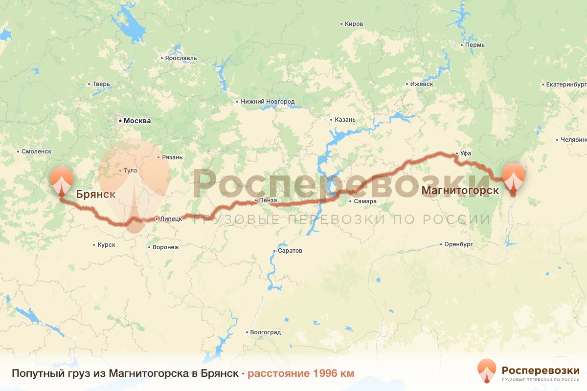Попутный груз Магнитогорск Брянск