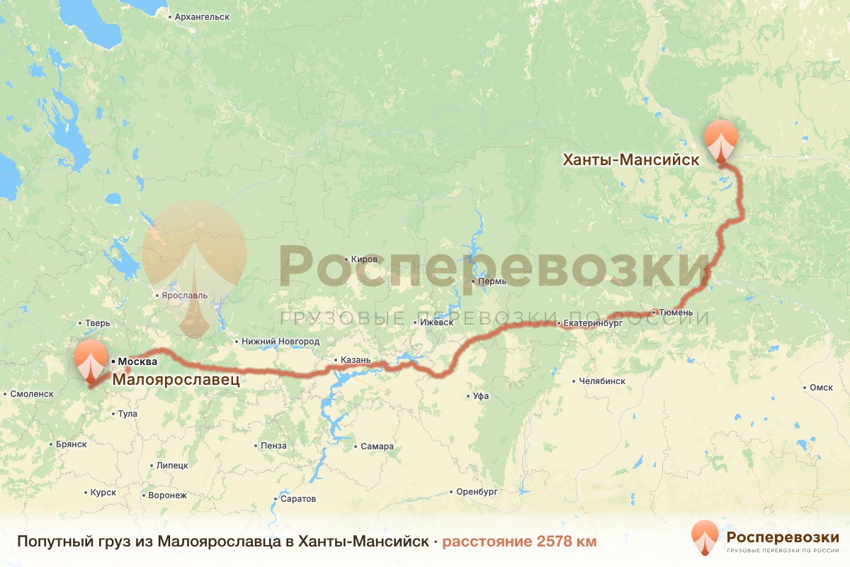 Попутный груз Малоярославец Ханты-Мансийск