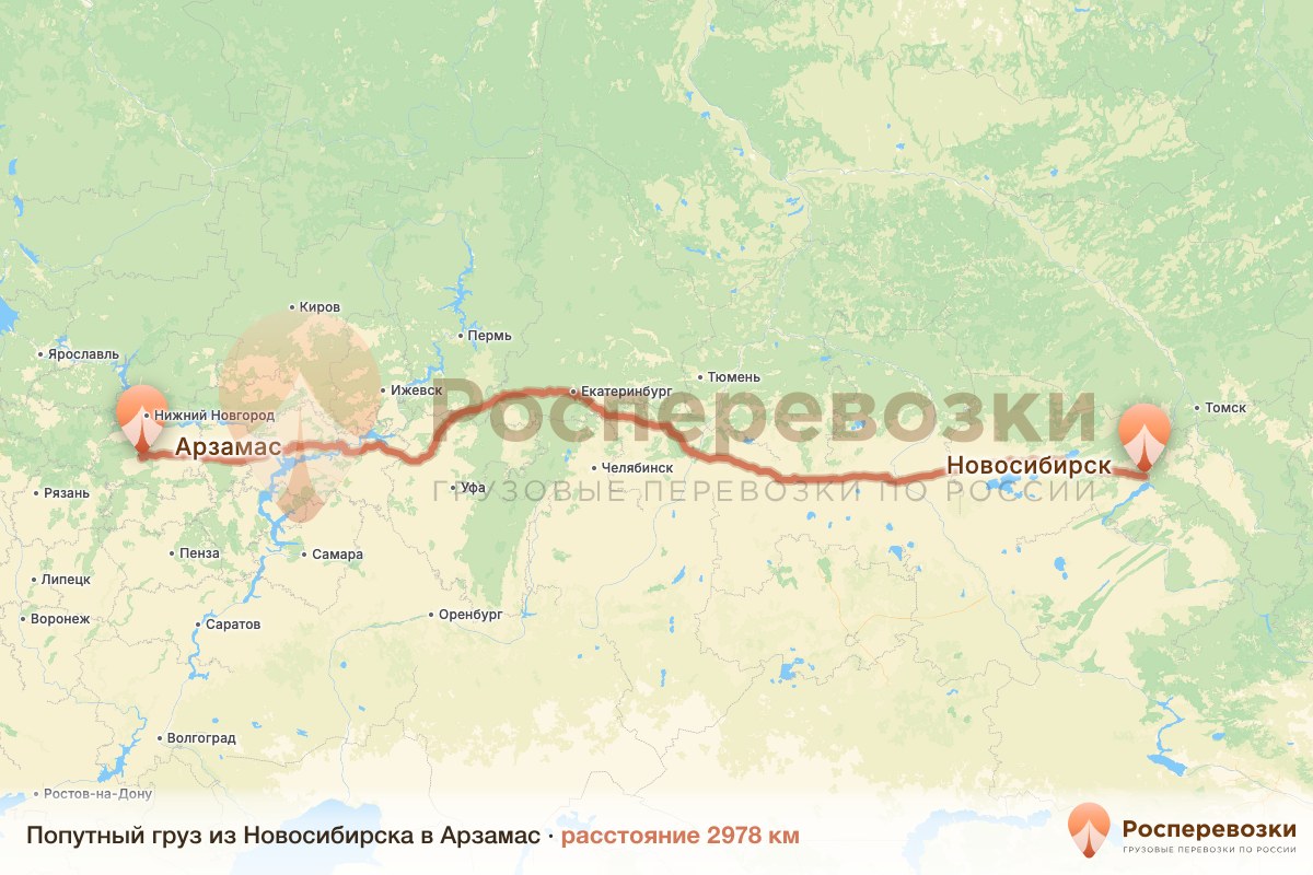Попутный груз Новосибирск Арзамас
