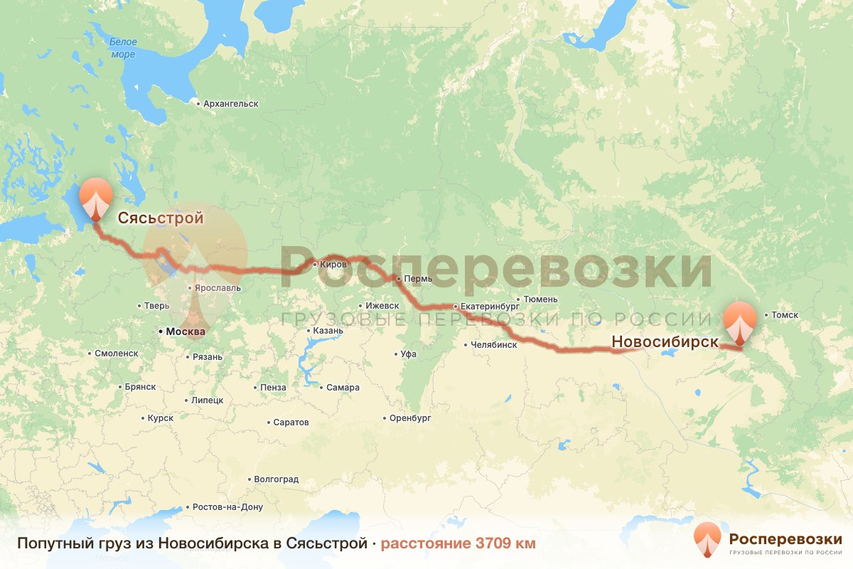 Попутный груз Новосибирск Сясьстрой