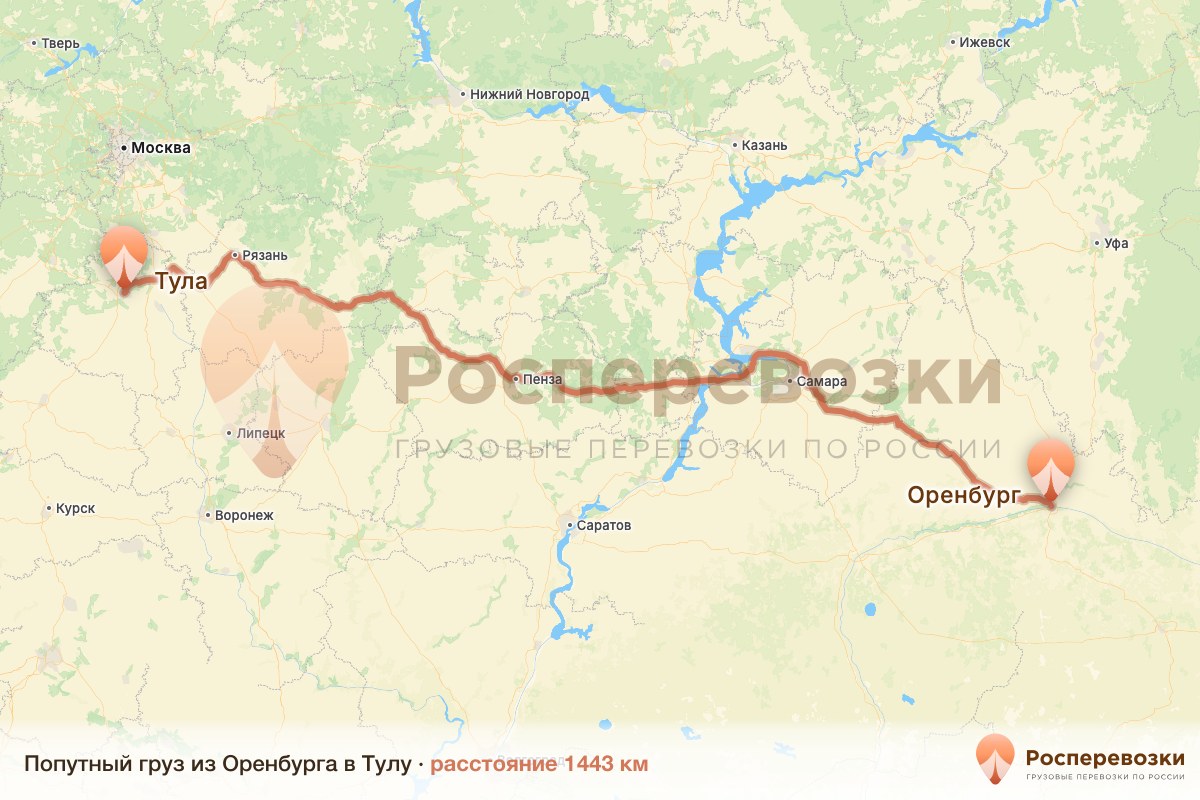 Попутный груз Оренбург Тула