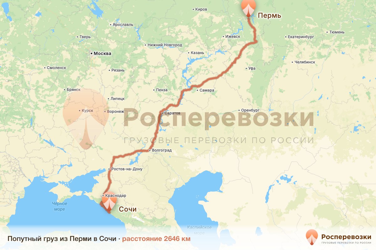 Попутный груз Пермь Сочи