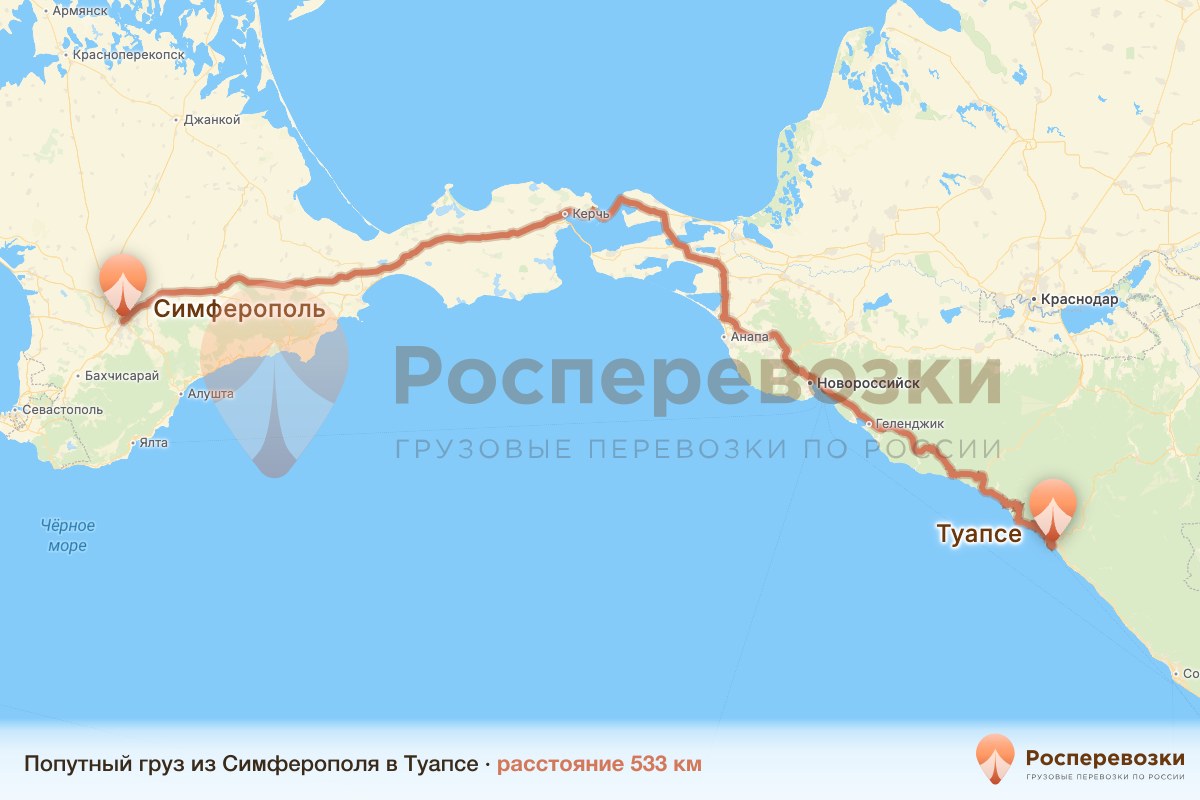 Попутный груз Симферополь Туапсе