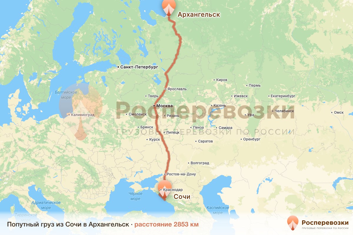 Попутный груз Сочи Архангельск